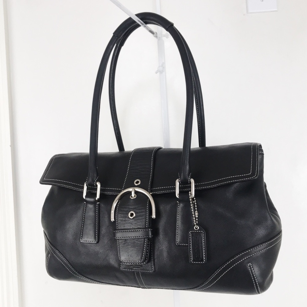 LIKE NEW! Vintage Coach Soho Black Leather Buckle Flap Satchel Bag - Picture 3 of 10